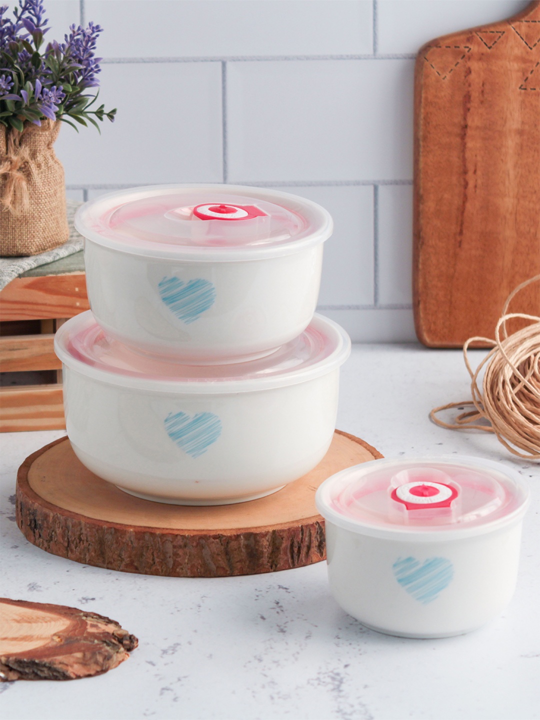 

Nestasia Set of 3 Heart Ceramic Lunch Box, White
