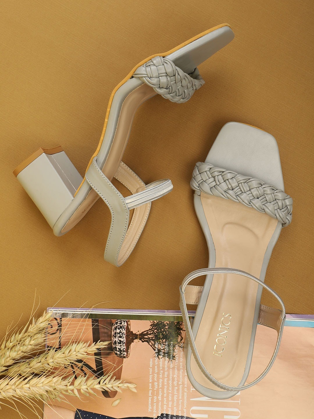 

ICONICS Braided Open Toe Block Heels, Grey