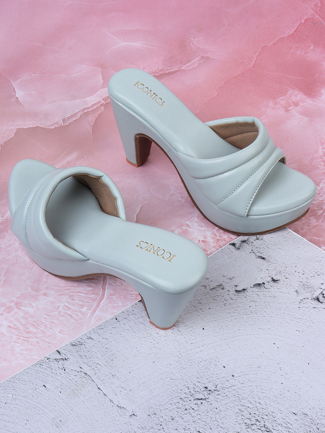 

ICONICS Open Toe Platform Heels, Sea green