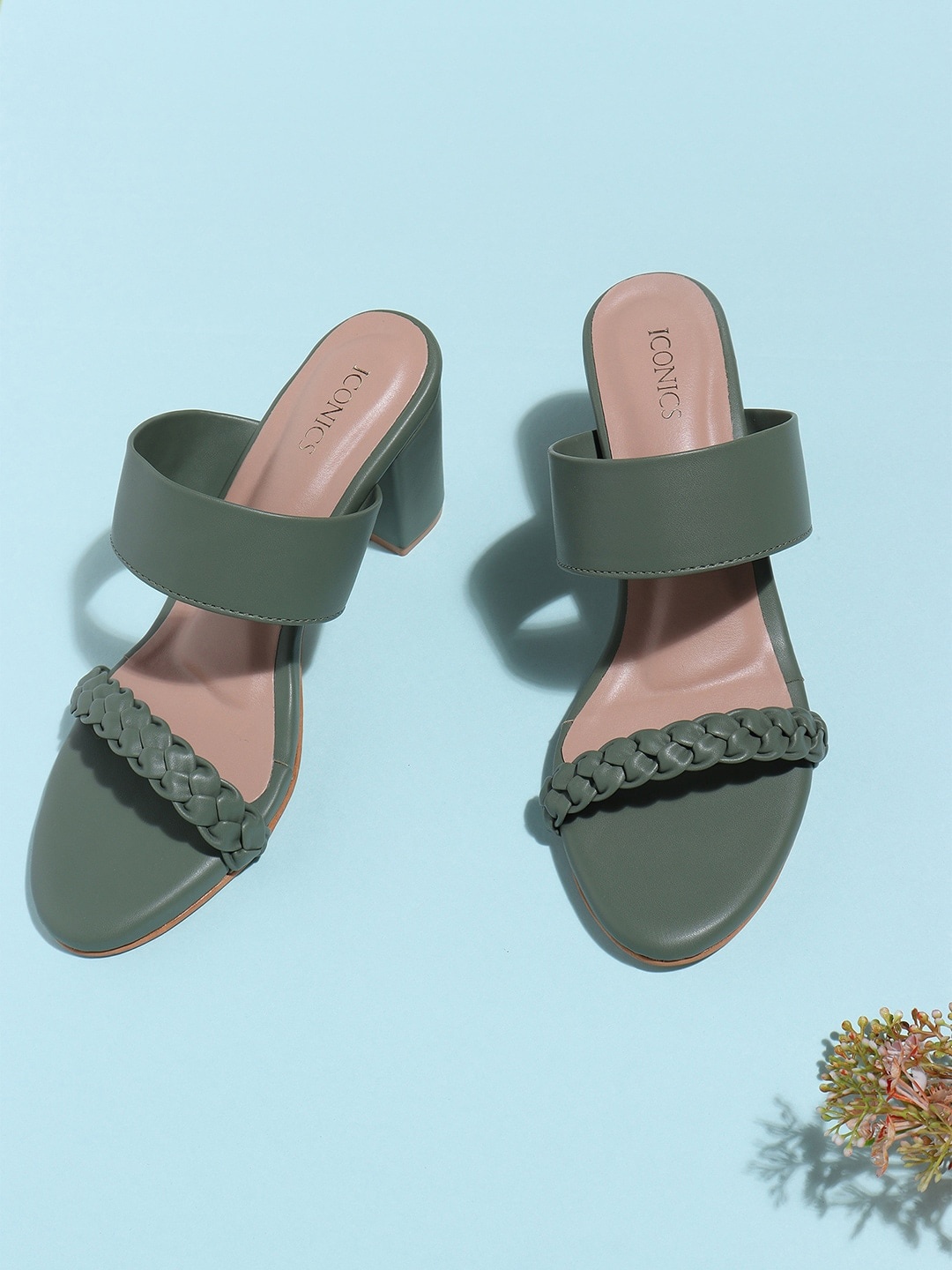 ICONICS Women Open Toes Block Heels, Green