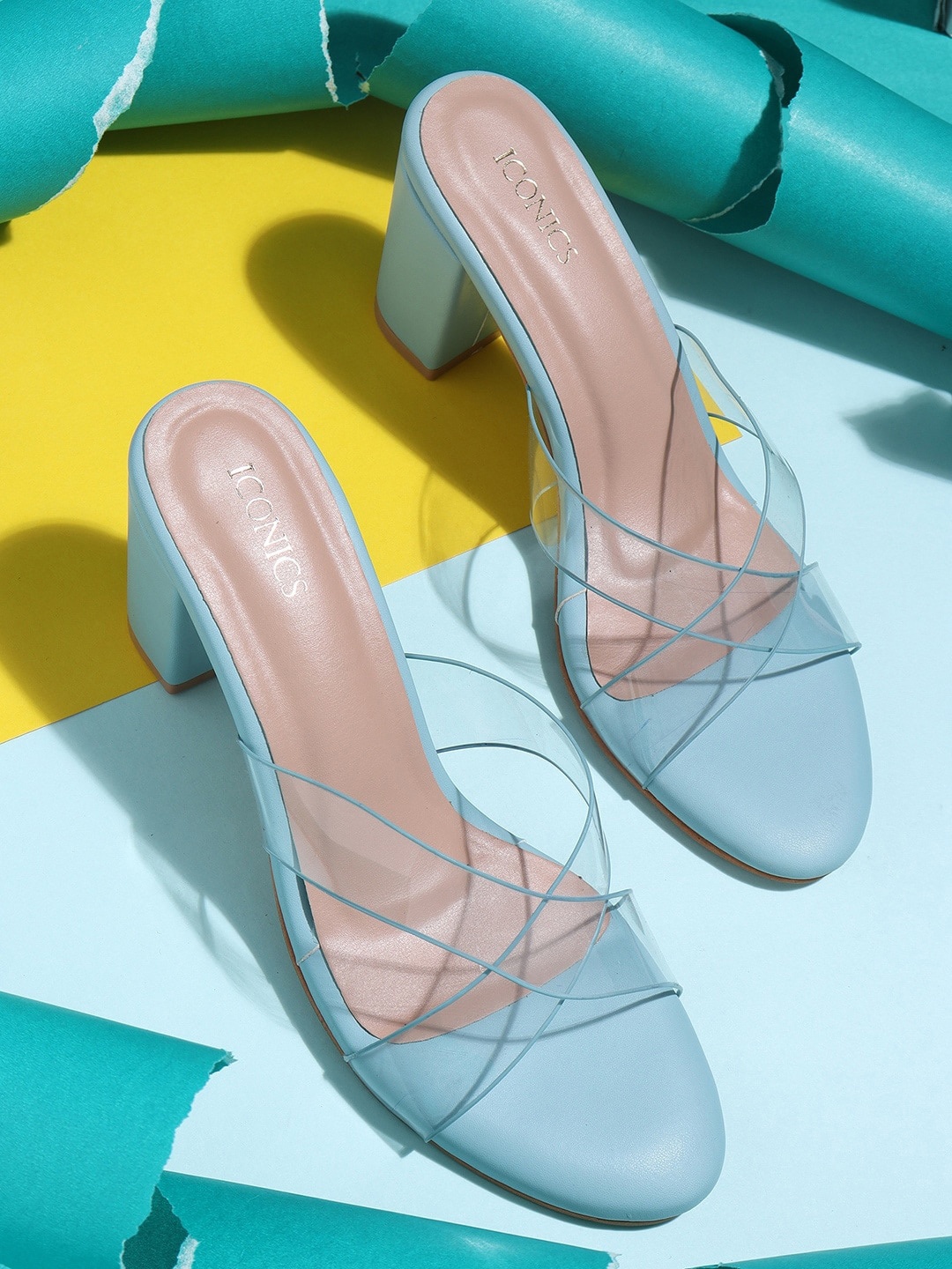 

ICONICS Open Toes Block Heels, Blue
