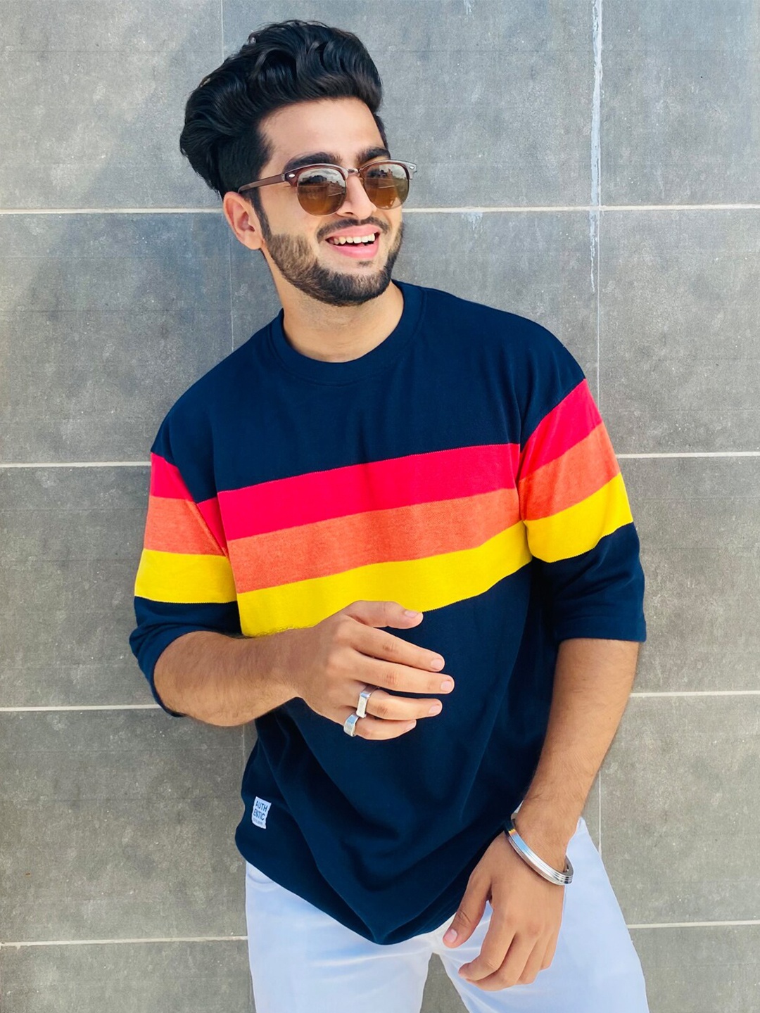 

Powerlook Men Striped T-shirt, Navy blue