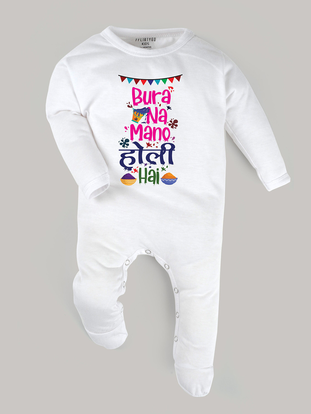 

FFLIRTYGO Kids Printed Pure Cotton Sleepsuit, White