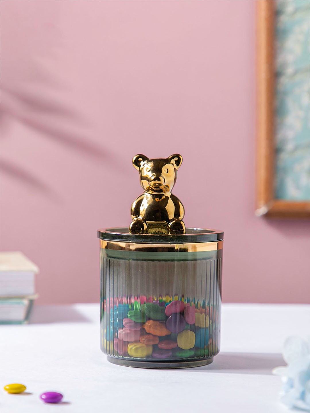 

Nestasia Green Textured Vintage Glass Jar With Bear Lid-350ml