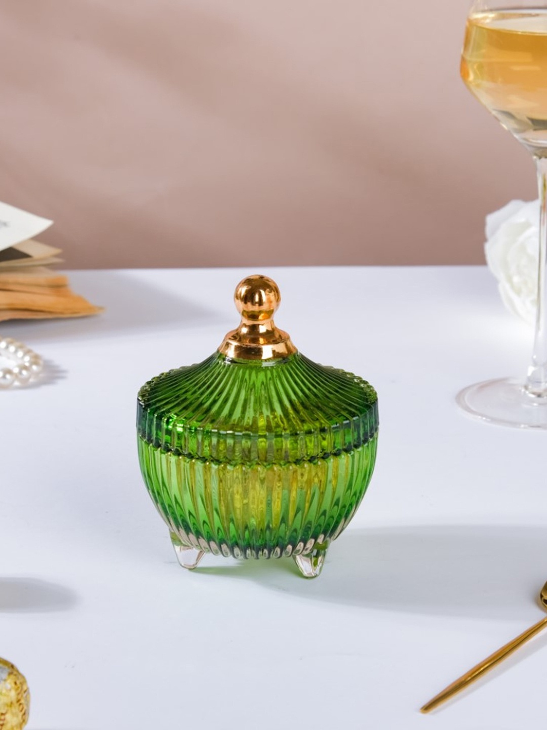 

Nestasia Green Textured Glass Jar With Lid-100ml