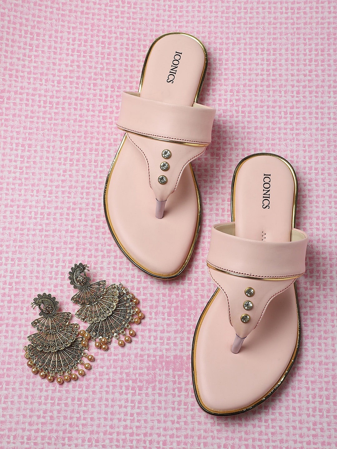 

ICONICS Women Pink Printed Open Toe Flats