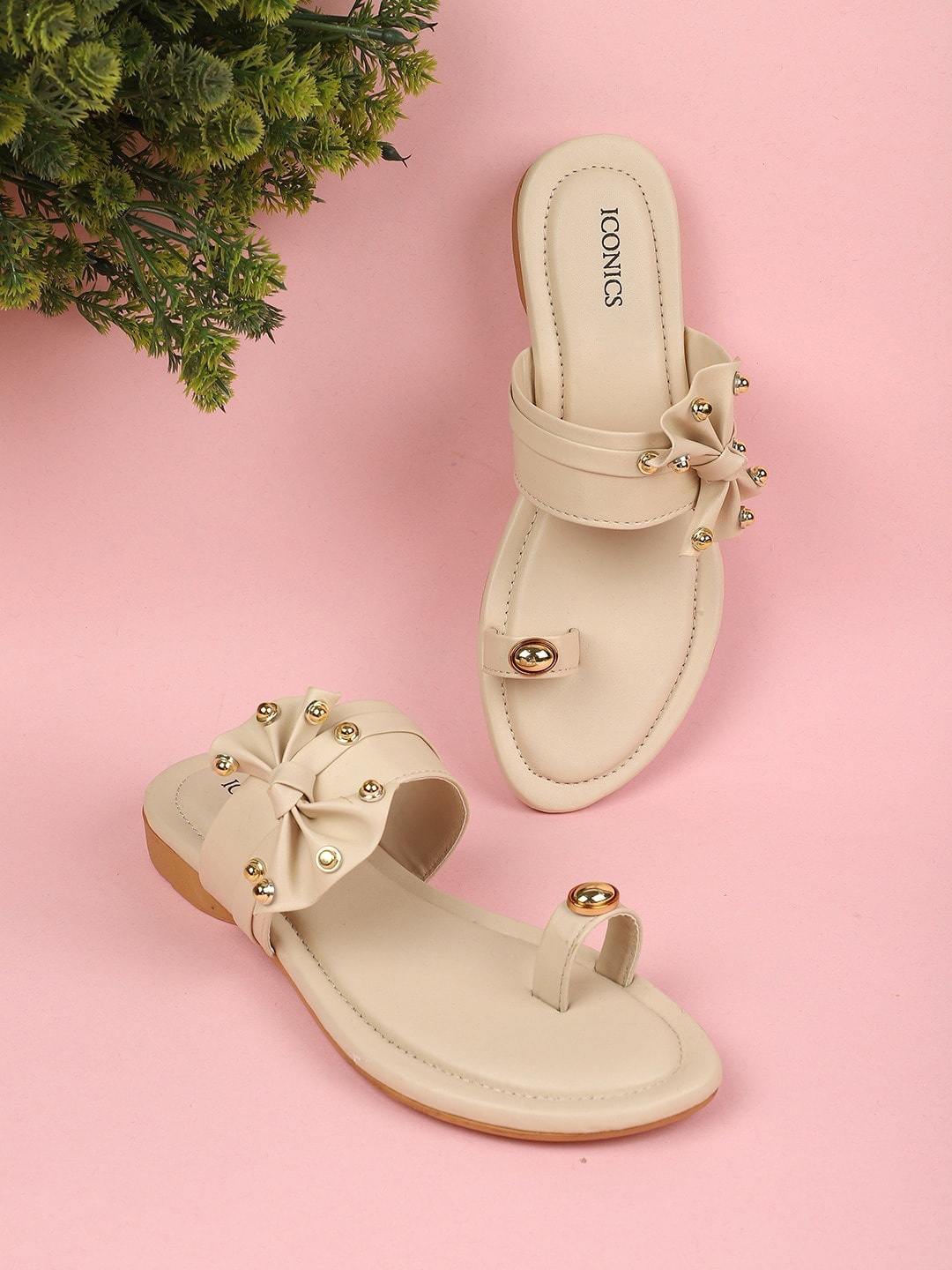 

ICONICS Women Beige Embellished One Toe Flats
