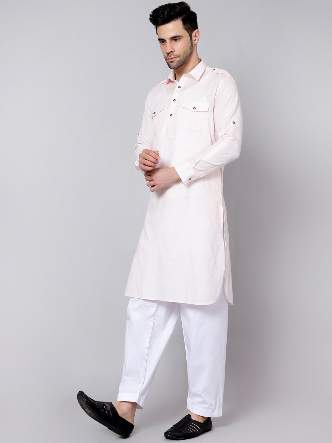 

HERE&NOW Shirt Collar Pathani Kurta, Pink