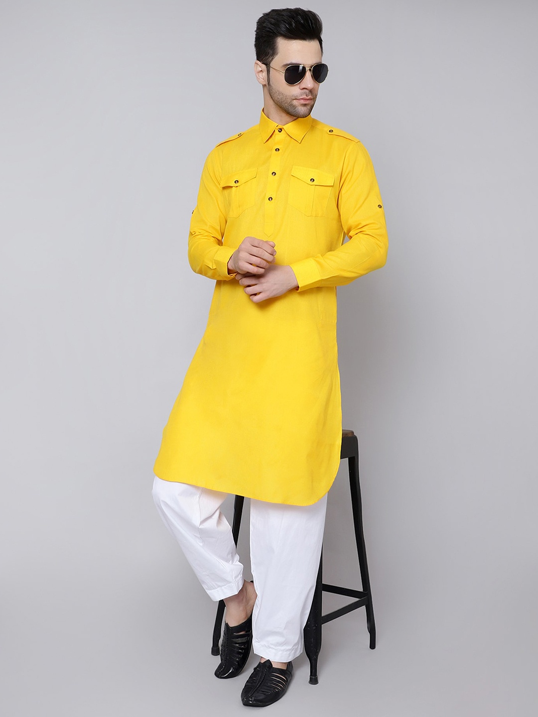

HERE&NOW Men Pathani Kurta, Mustard