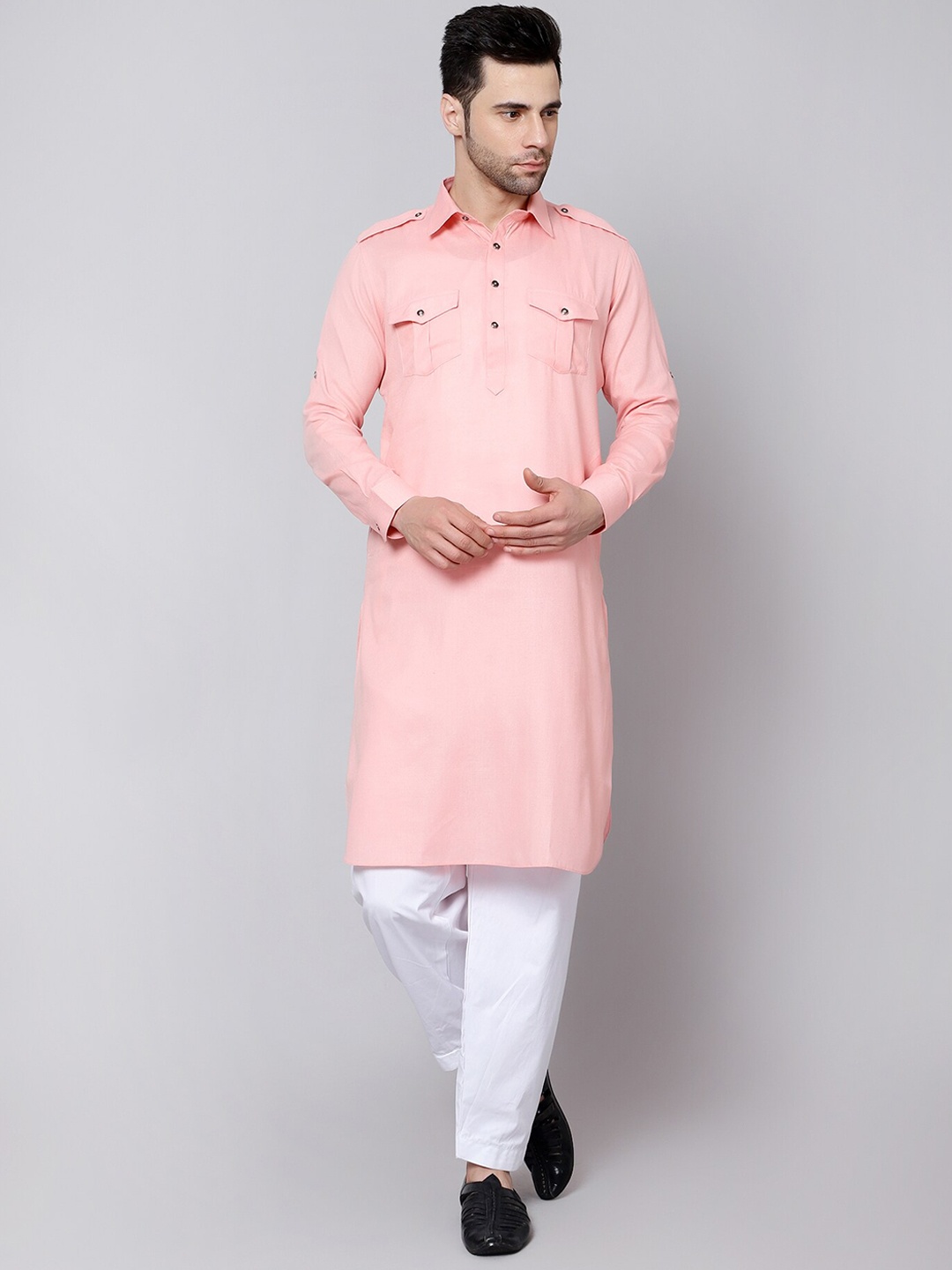 

HERE&NOW Men Regular Pathani Kurta, Peach