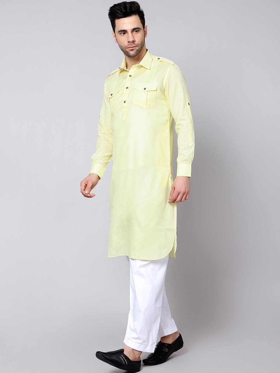 

HERE&NOW Men Regular Pathani Kurta, Yellow