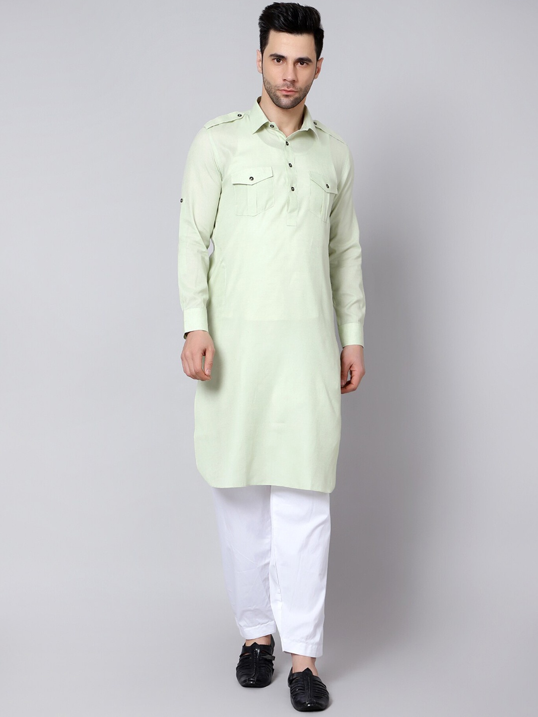

HERE&NOW Men Pathani Kurta, Lime green