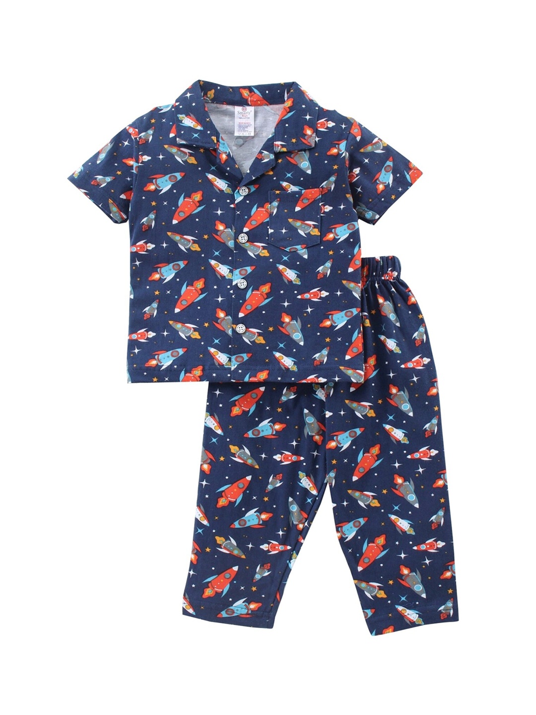 

Smarty Boys Navy Blue & Red Printed Night suit