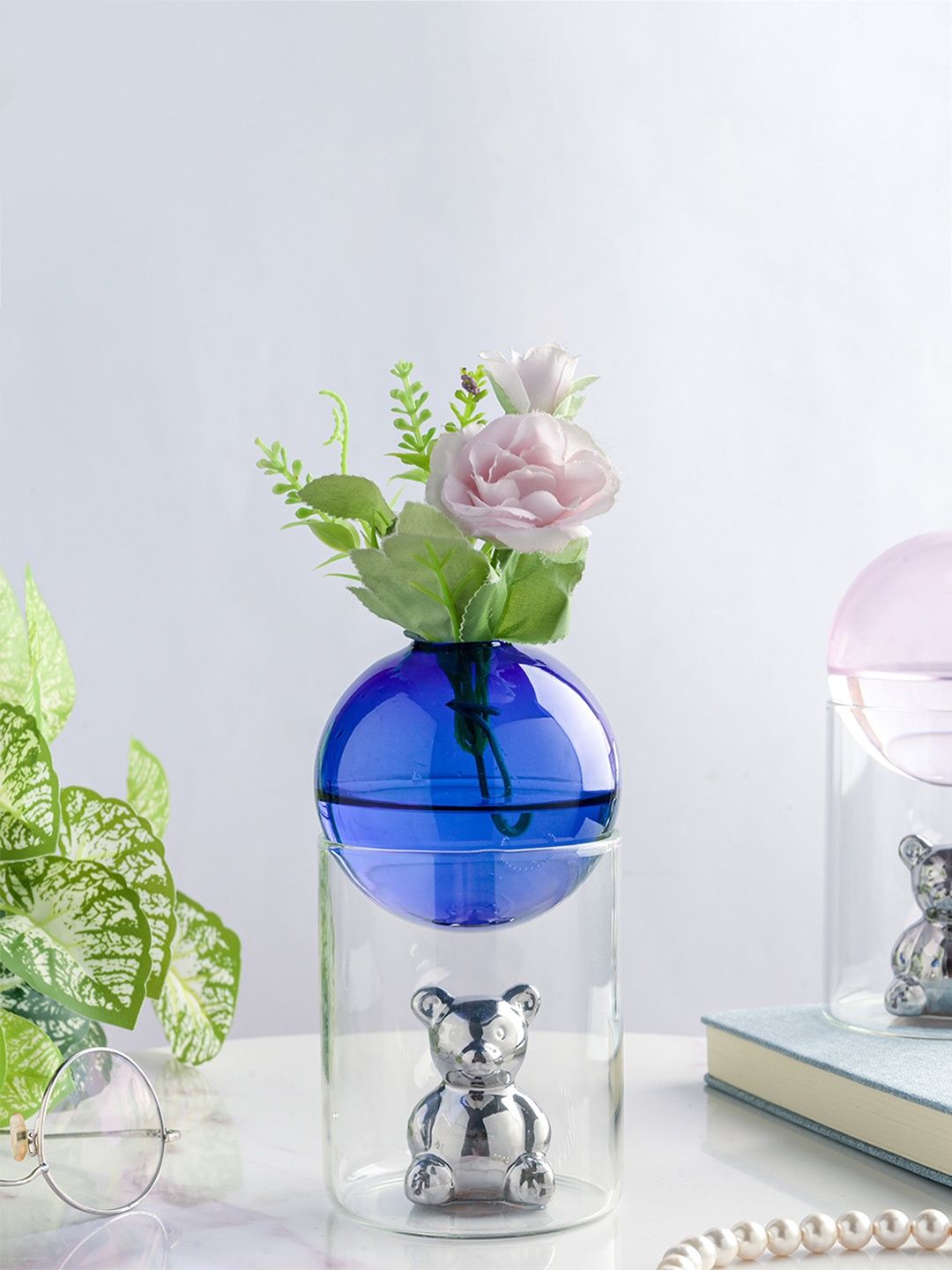 

Nestasia Transparent & Silver-Toned Bear In The Jar Glass Planter