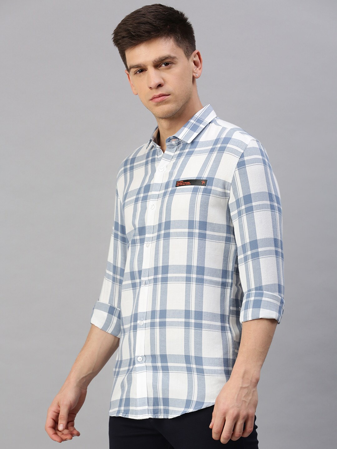 

CP BRO Men Tartan Checked Slim Fit Casual Cotton Shirt, White