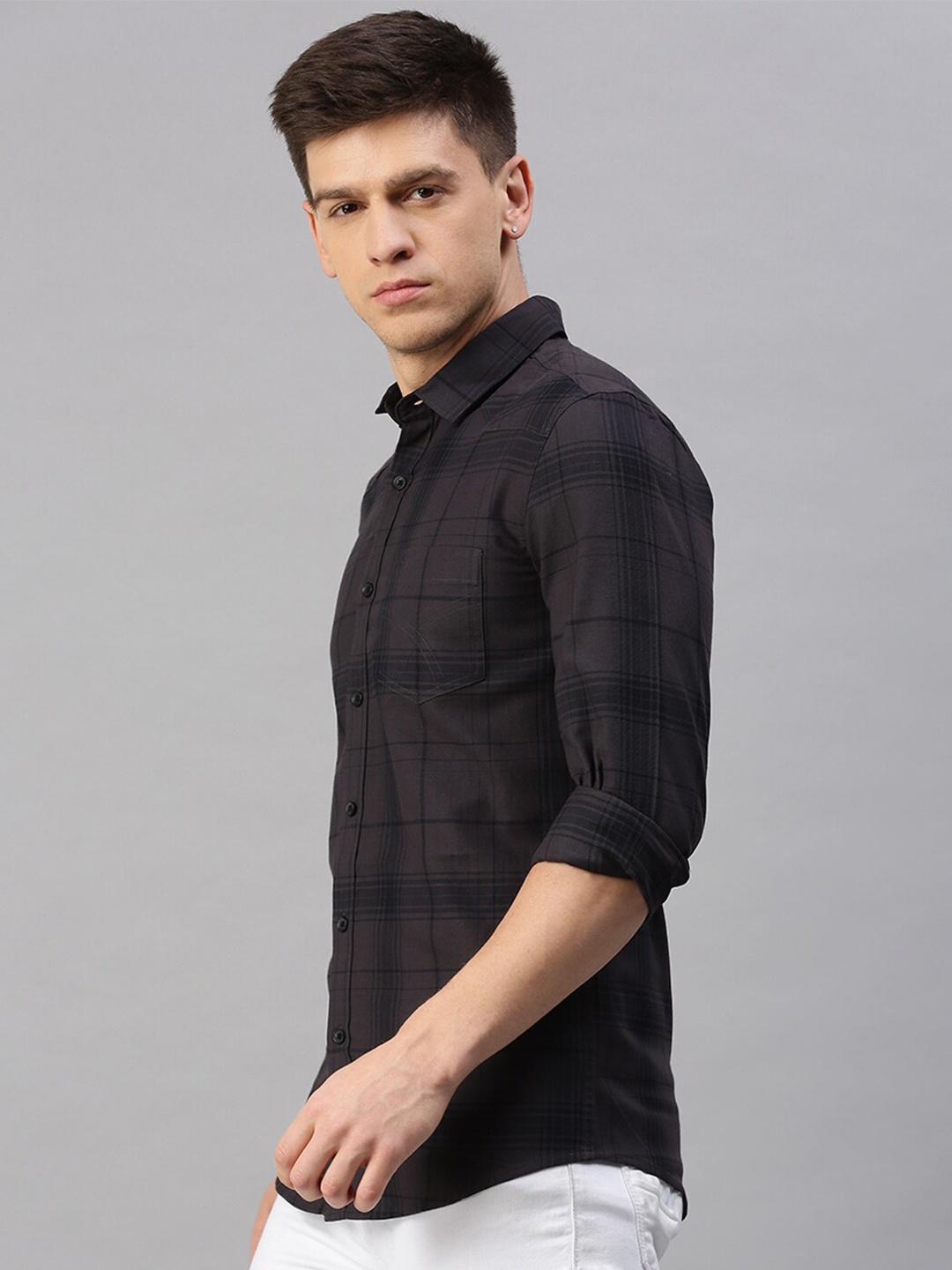 

CP BRO Men Slim Fit Tartan Checked Cotton Casual Shirt, Brown
