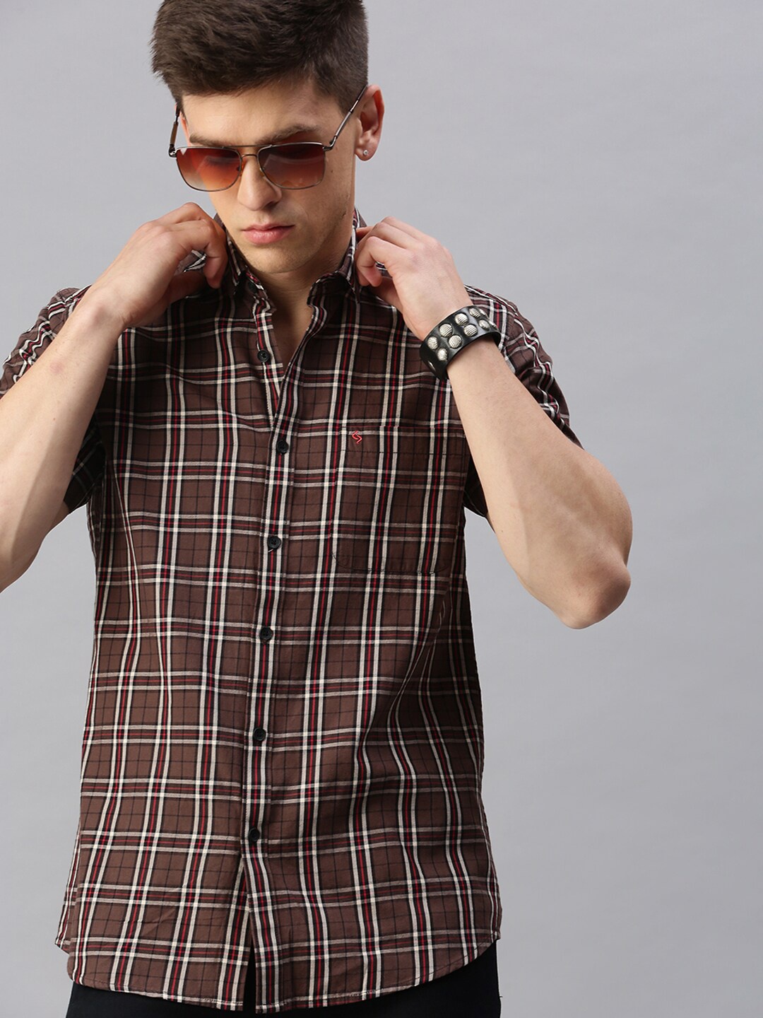

Classic Polo Men Slim Fit Tartan Checks Casual Cotton Shirt, Maroon