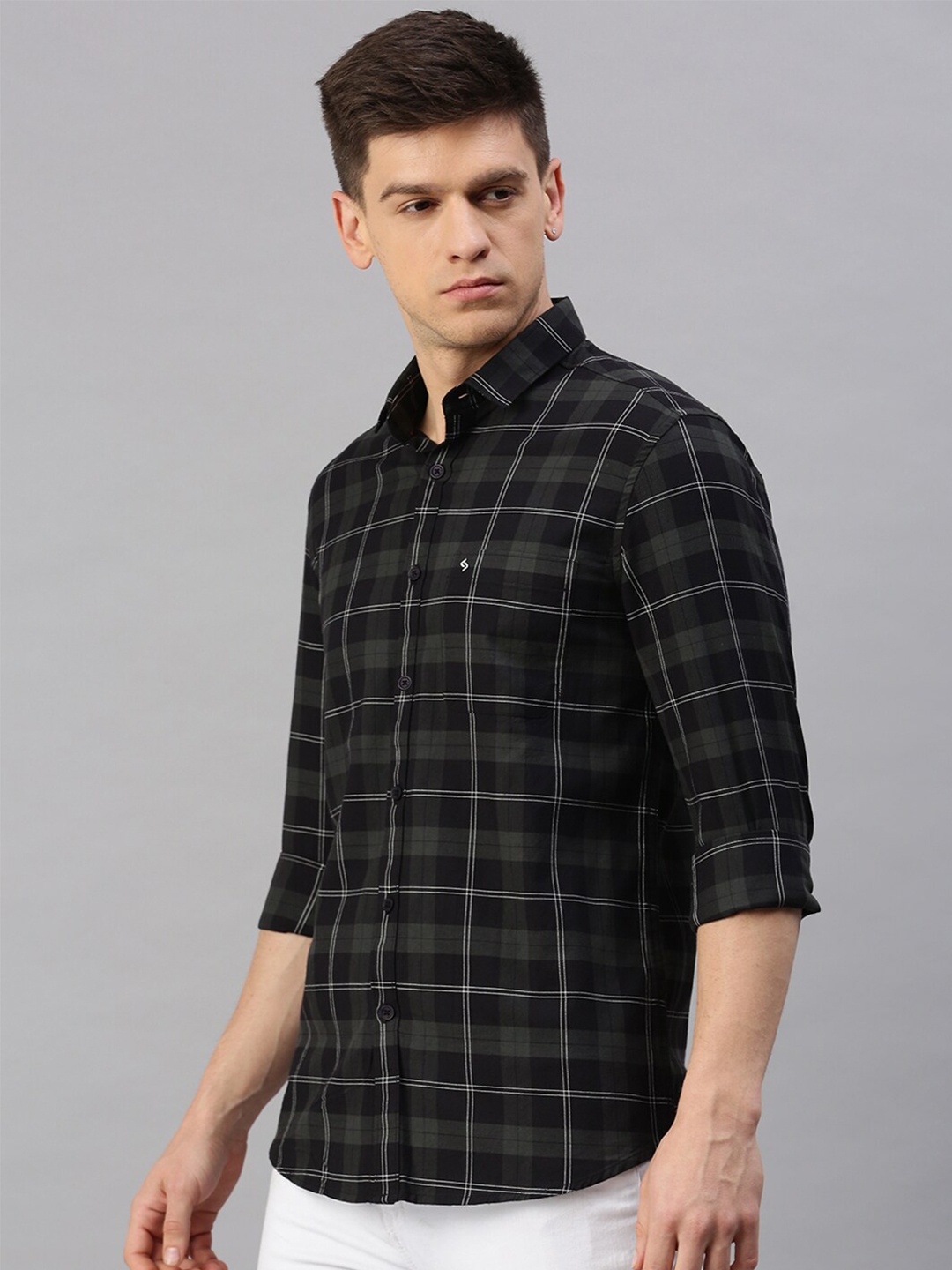 

Classic Polo Men Tartan Checked Slim Fit Casual Cotton Shirt, Black