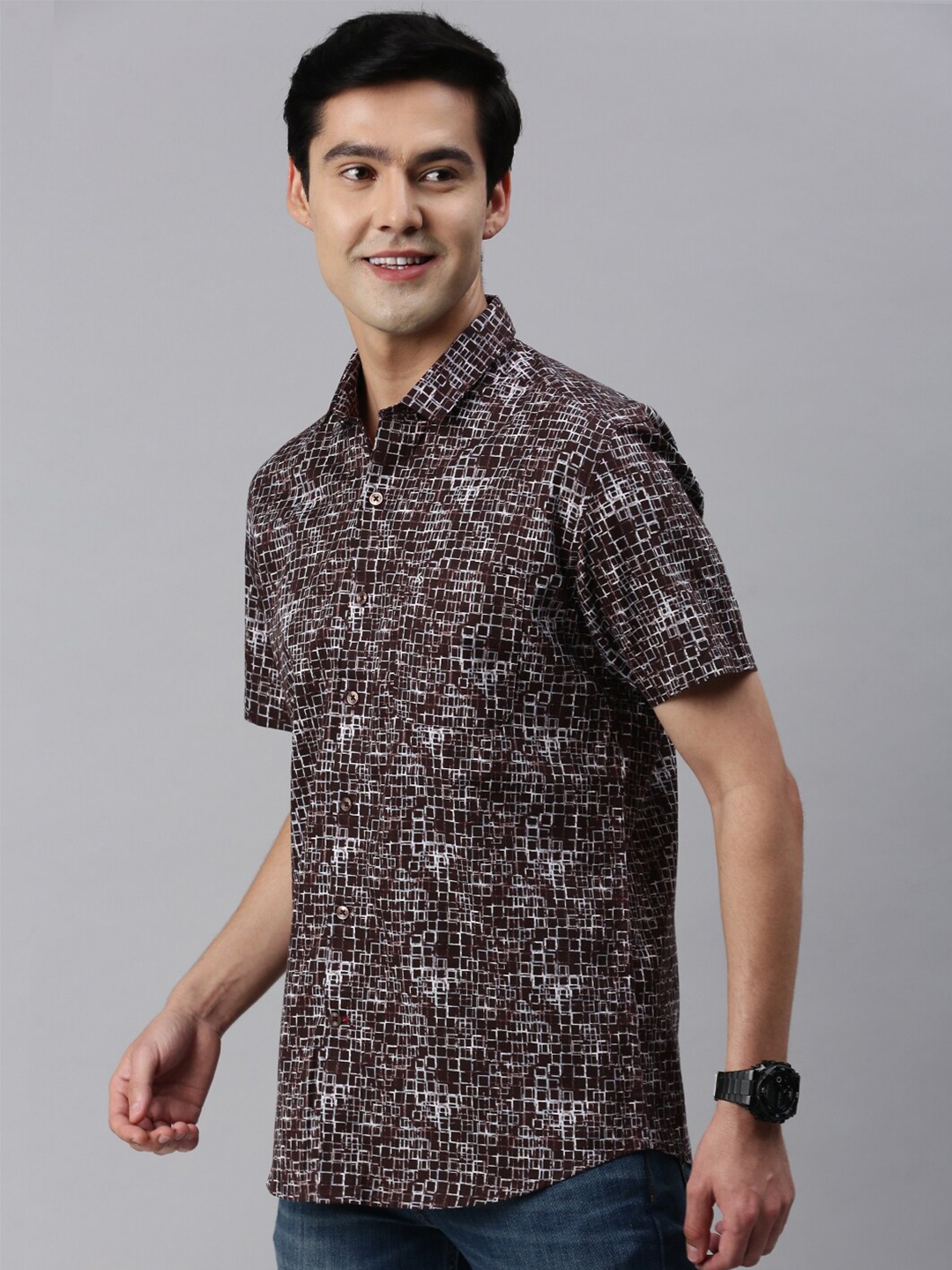 

Classic Polo Men Slim Fit Abstract Printed Casual Cotton Shirt, Maroon