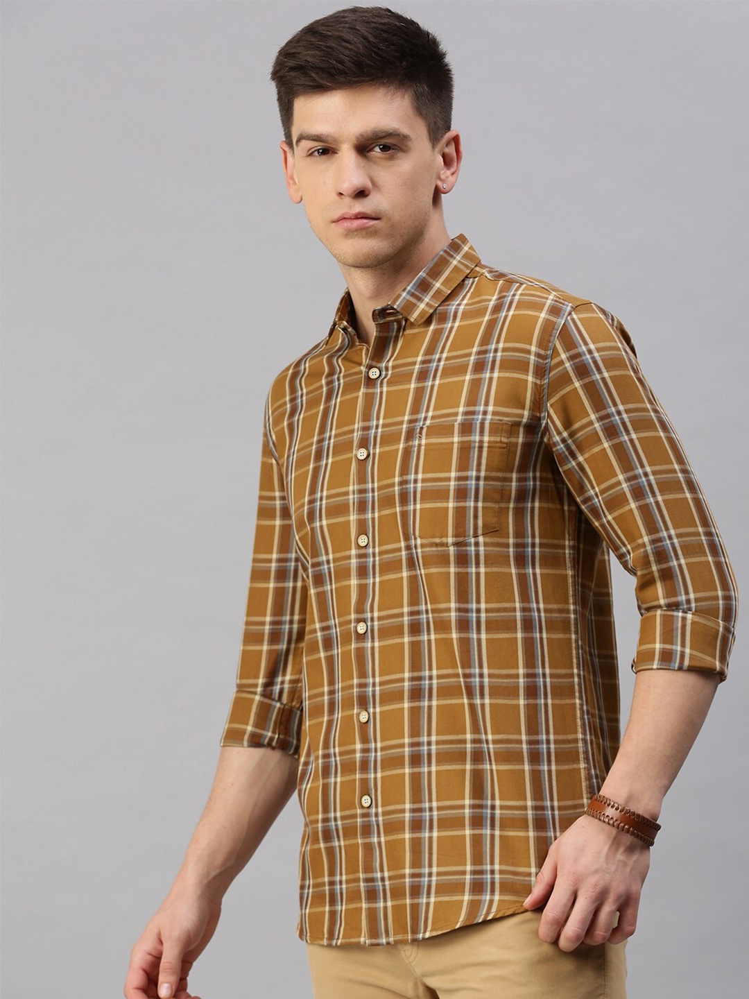 

Classic Polo Men Slim Fit Tartan Checks Cotton Shirt, Khaki