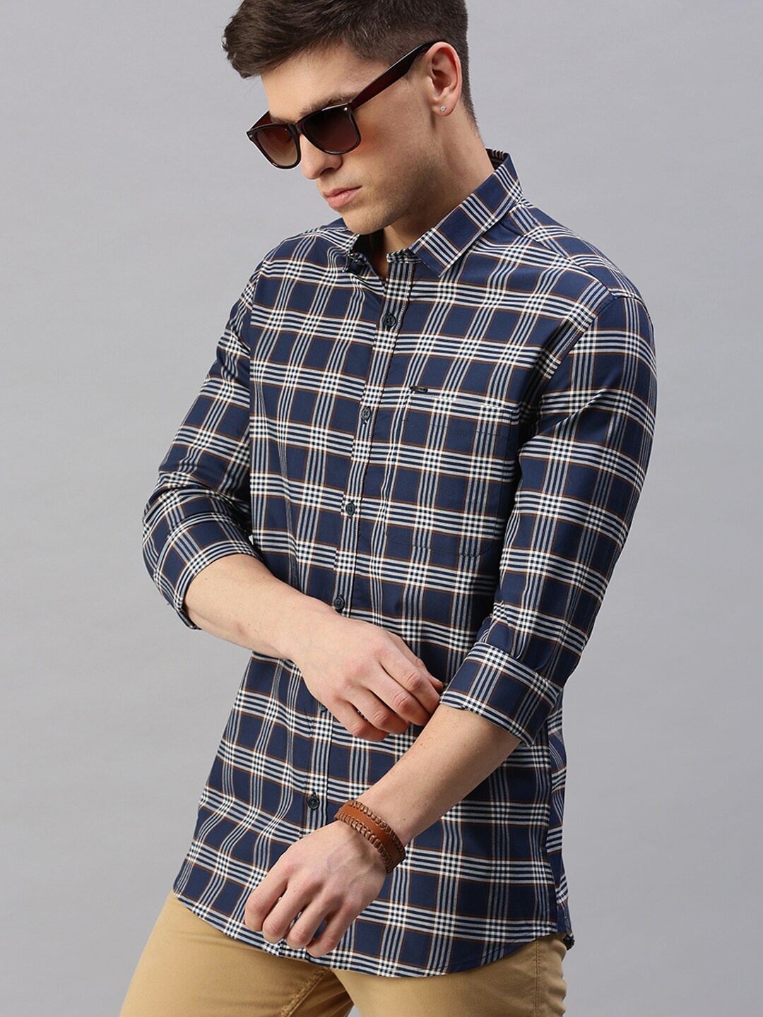 

Classic Polo Men Tartan Checked Slim Fit Casual Cotton Shirt, Blue