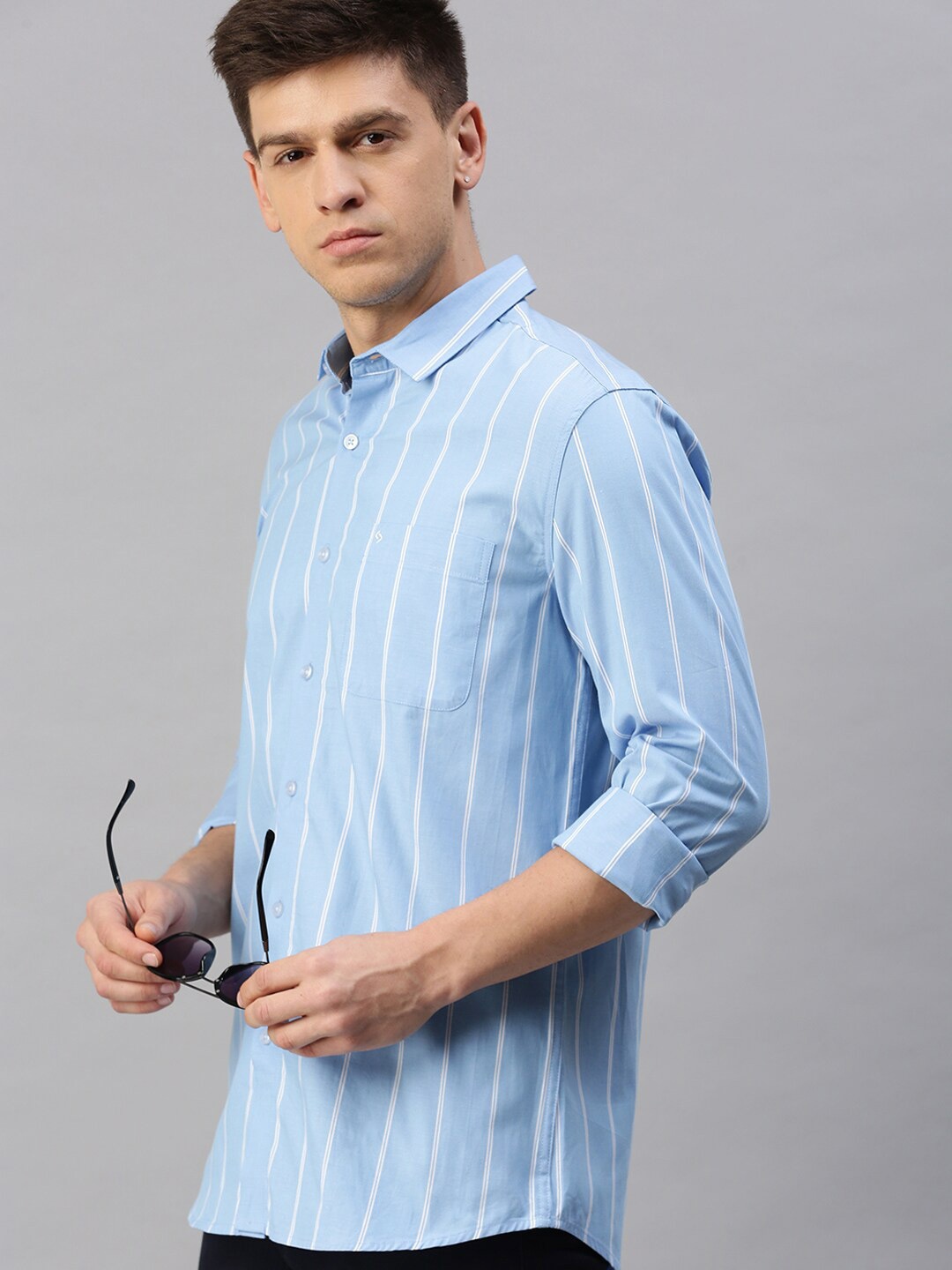 

Classic Polo Men Slim Fit Striped Cotton Casual Shirt, Blue