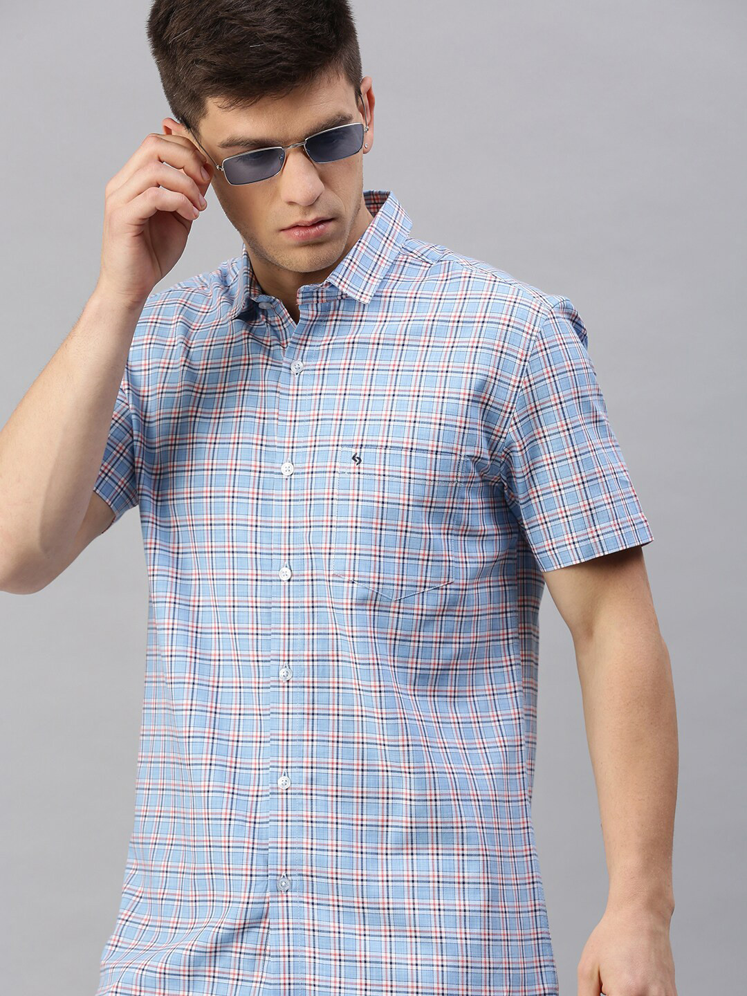 

Classic Polo Men Slim Fit Tartan Checked Cotton Casual Shirt, Blue