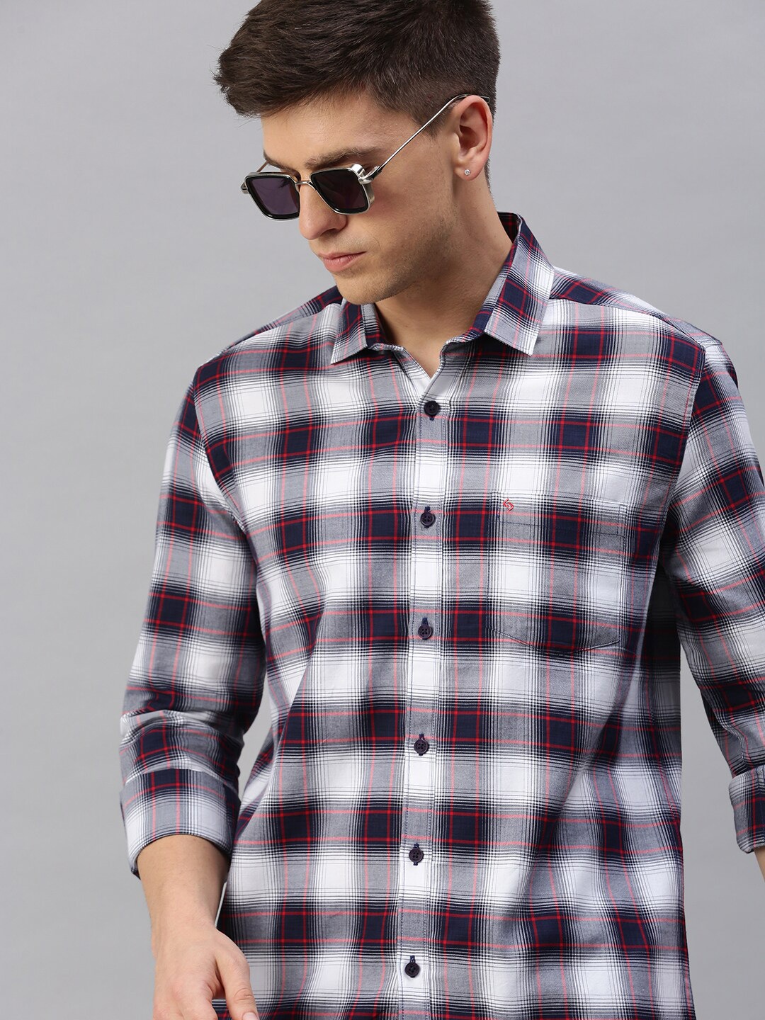 

Classic Polo Men Slim Fit Tartan Checked Casual Cotton Shirt, White