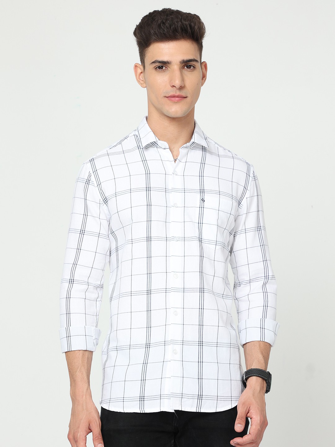 

Classic Polo Men Slim Fit Windowpane Checks Casual Cotton Shirt, White