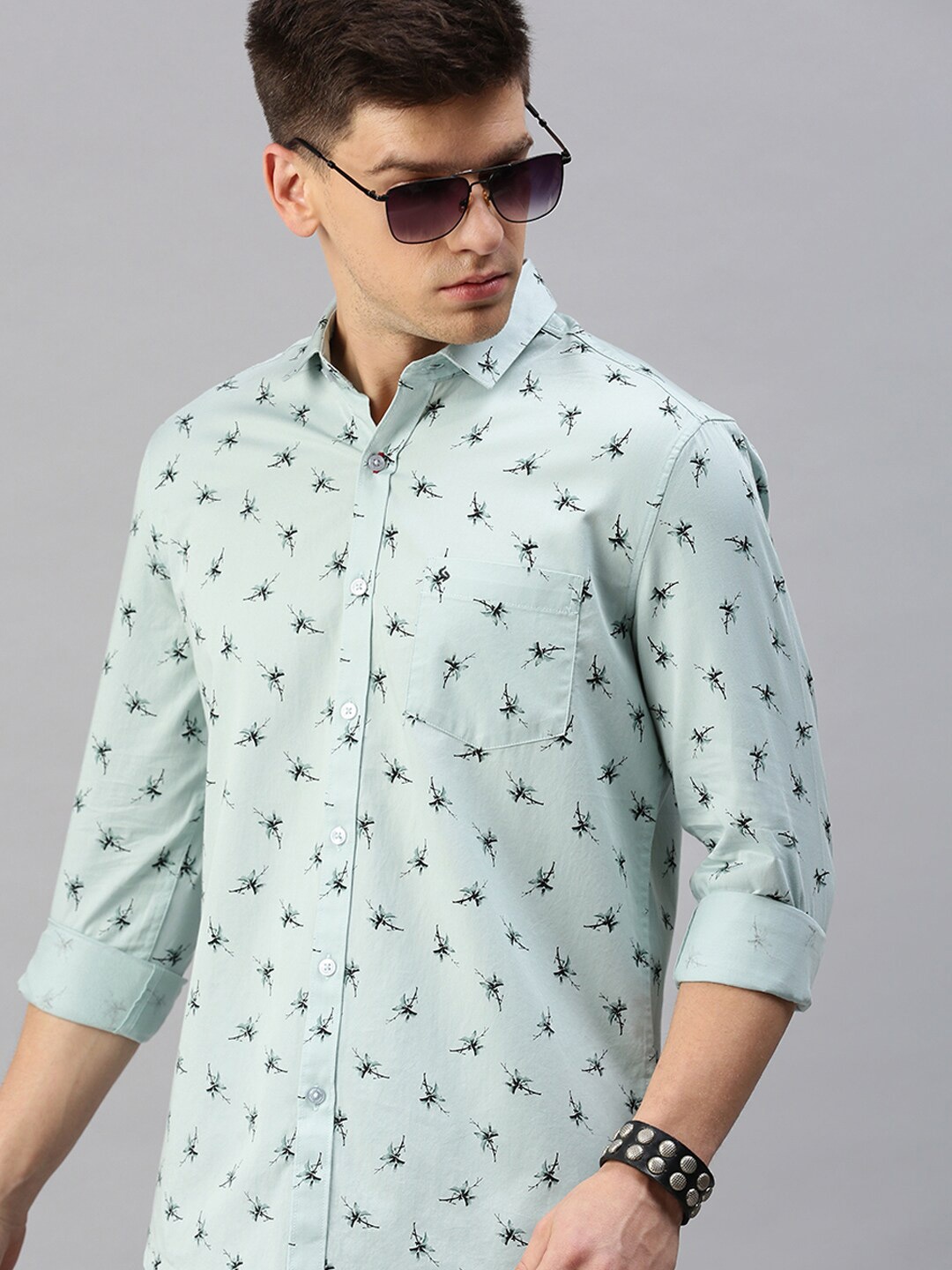 

Classic Polo Men Slim Fit Printed Cotton Casual Shirt, Green