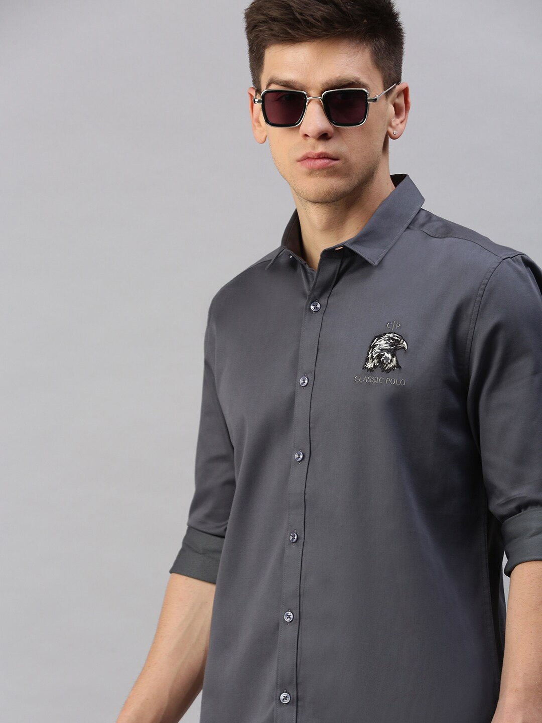 

Classic Polo Men Slim Fit Casual Cotton Shirt, Grey
