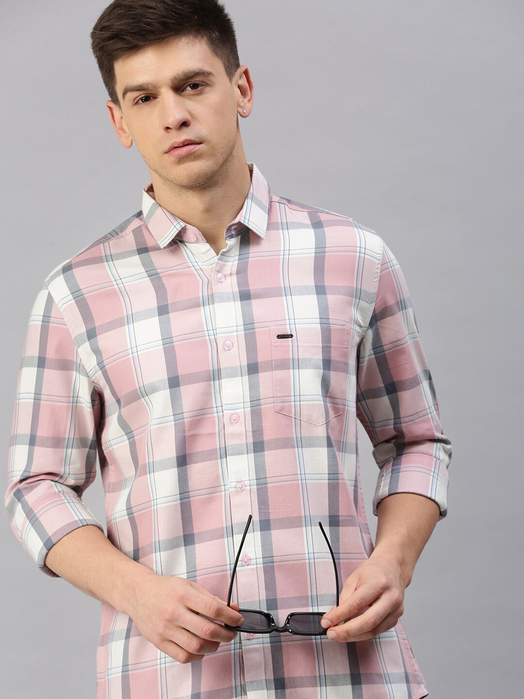 

Classic Polo Men Slim Fit Tartan Checked Casual Cotton Shirt, Pink