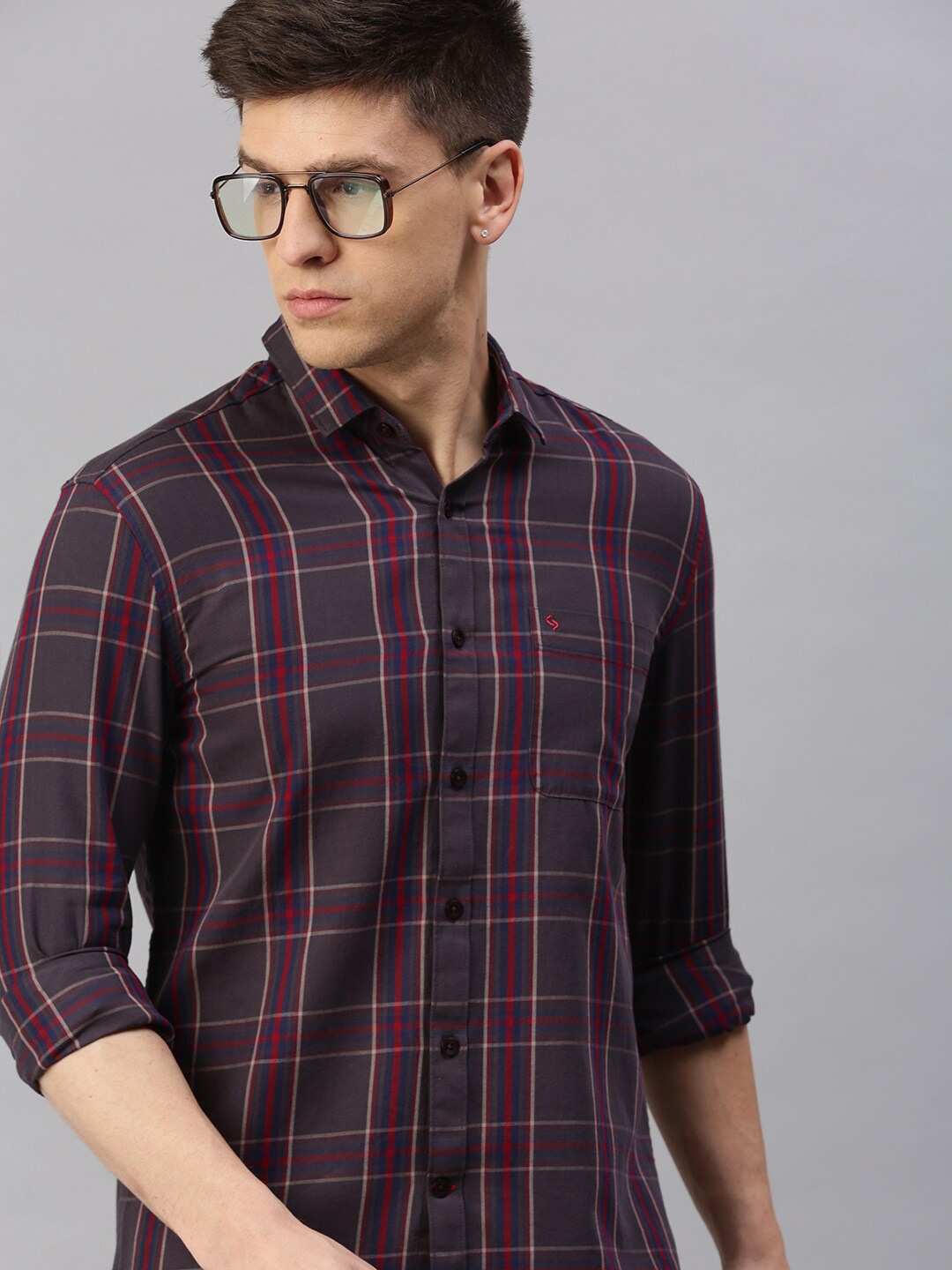 

Classic Polo Men Slim Fit Tartan Checks Checked Casual Shirt, Maroon