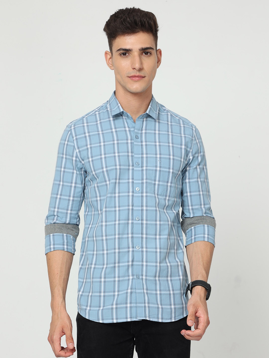 

Classic Polo Men Slim Fit Tartan Checked Casual Cotton Shirt, Blue