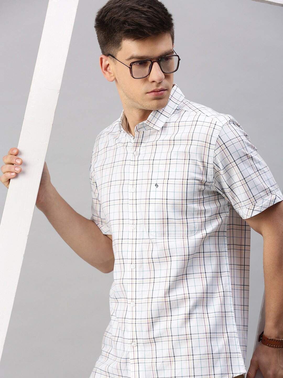 

Classic Polo Men Slim Fit Tartan Checked Casual Cotton Shirt, White