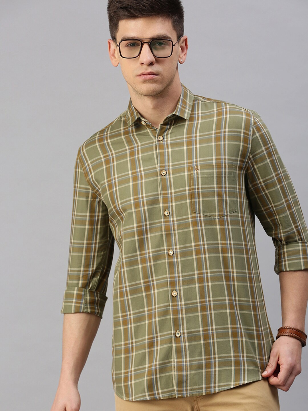 

Classic Polo Men Slim Fit Tartan Checks Casual Cotton Shirt, Green