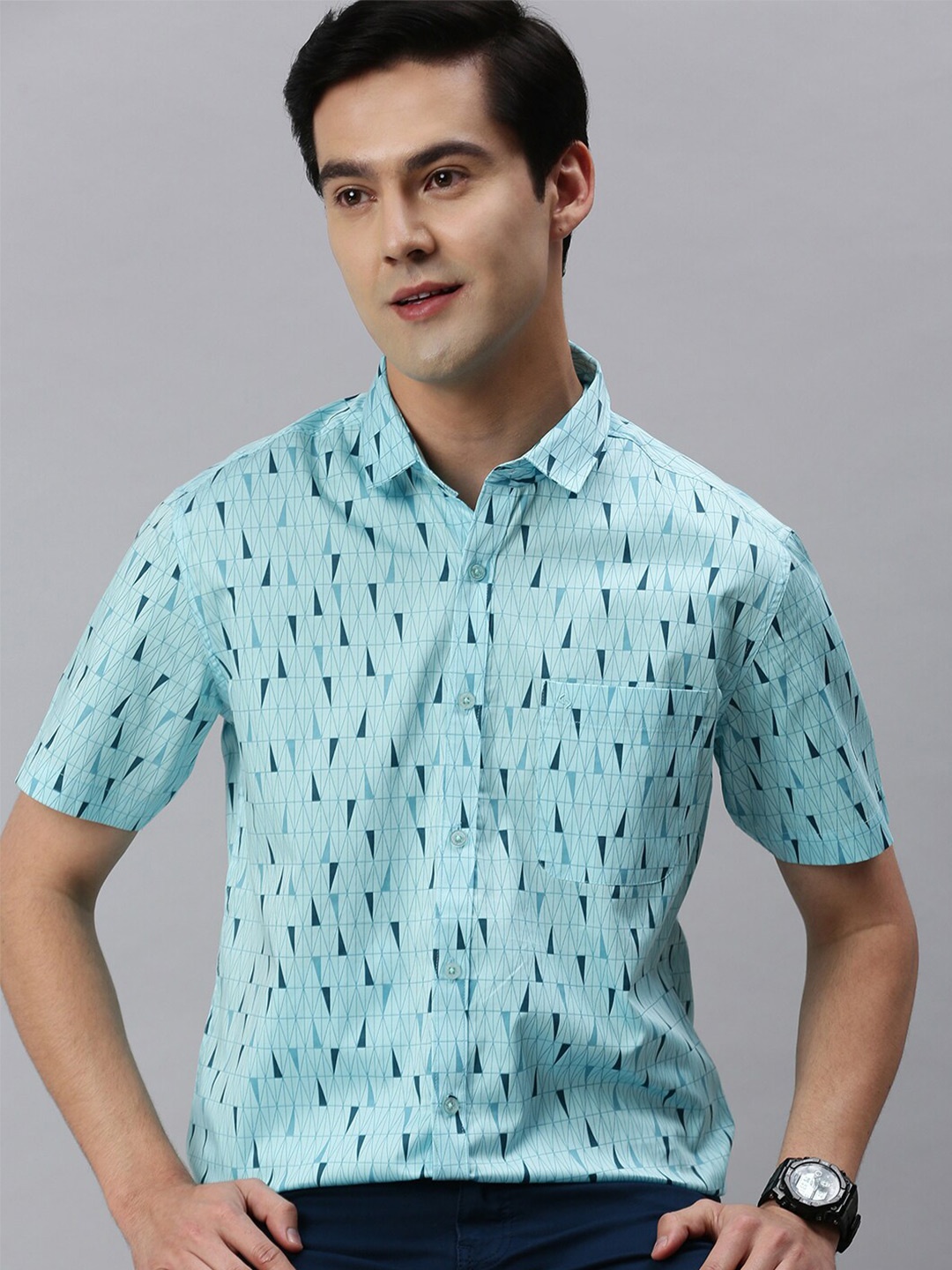 

Classic Polo Men Slim Fit Printed Cotton Casual Shirt, Blue