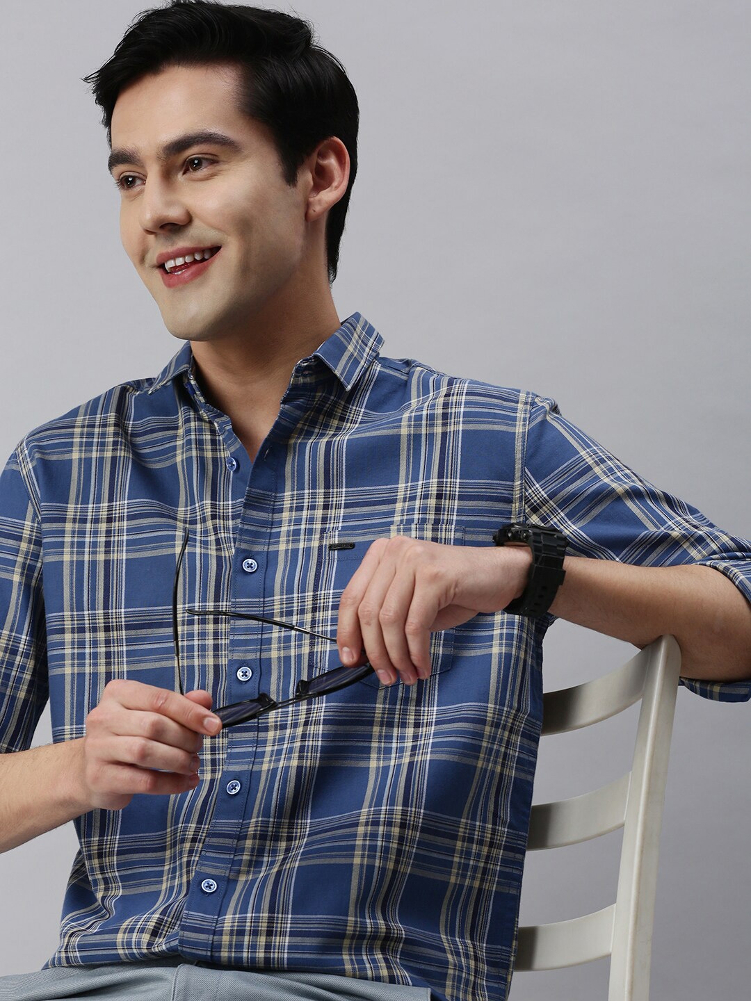 

Classic Polo Men Slim Fit Tartan Checked Casual Shirt, Blue
