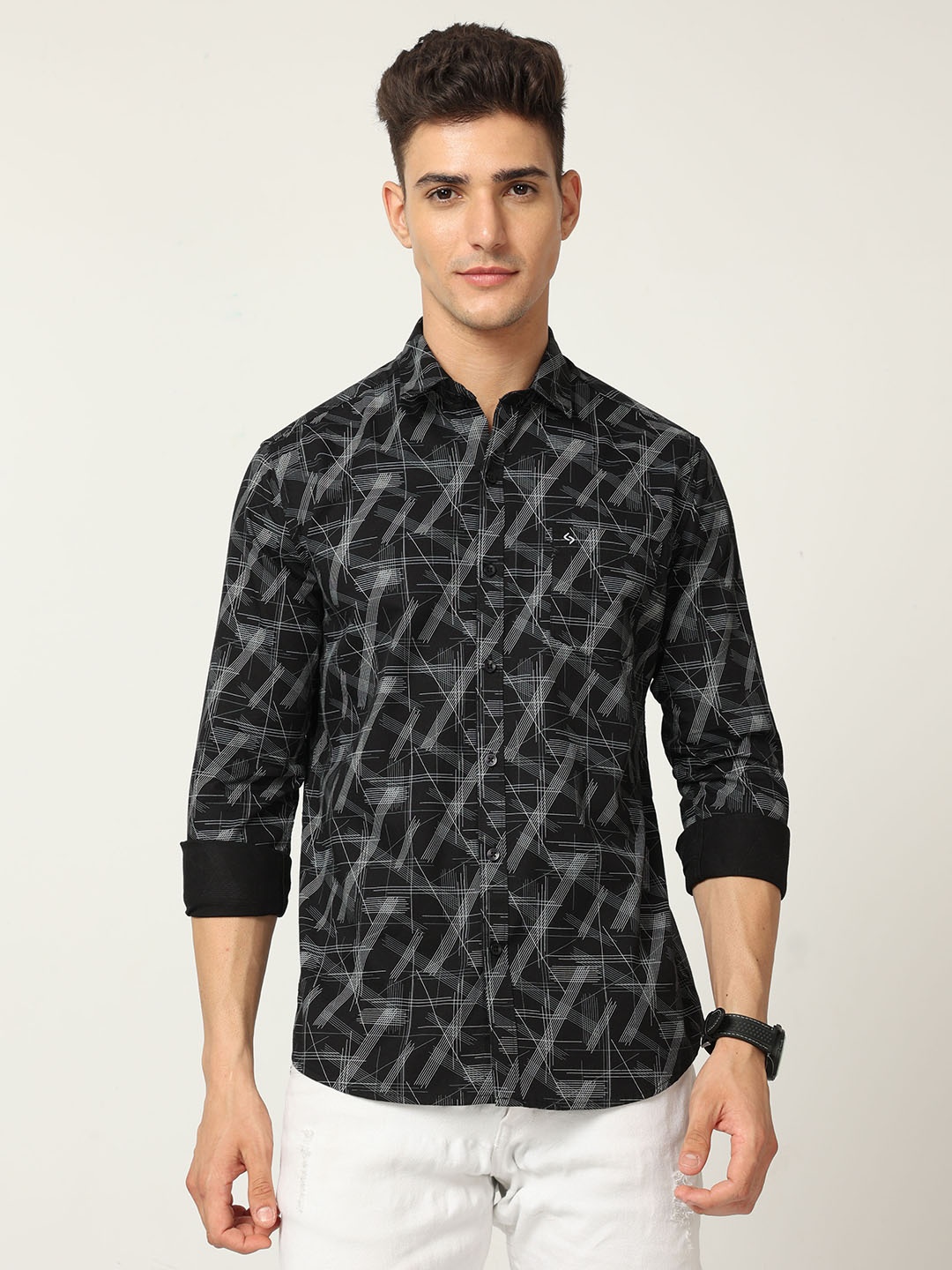 

Classic Polo Men Slim Fit Printed Cotton Casual Shirt, Black