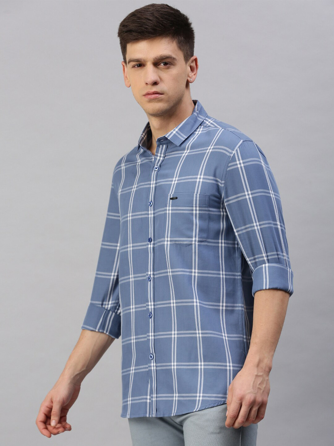 

Classic Polo Men Windowpane Checks Cotton Shirt, Blue