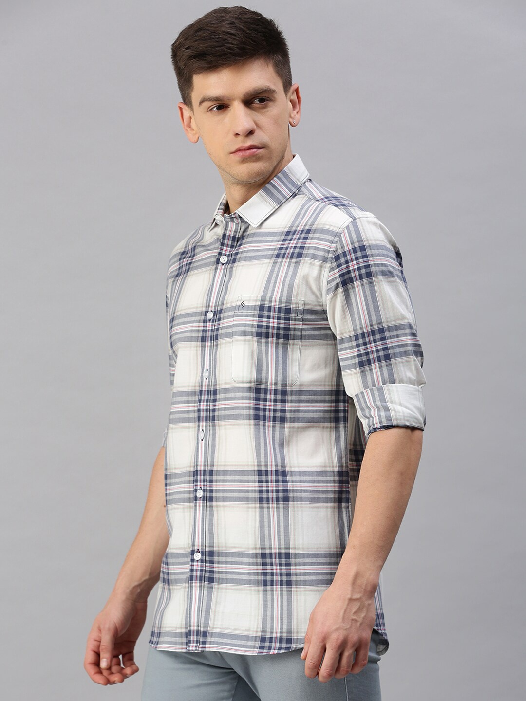 

Classic Polo Men Slim Fit Tartan Checked Cotton Casual Shirt, White
