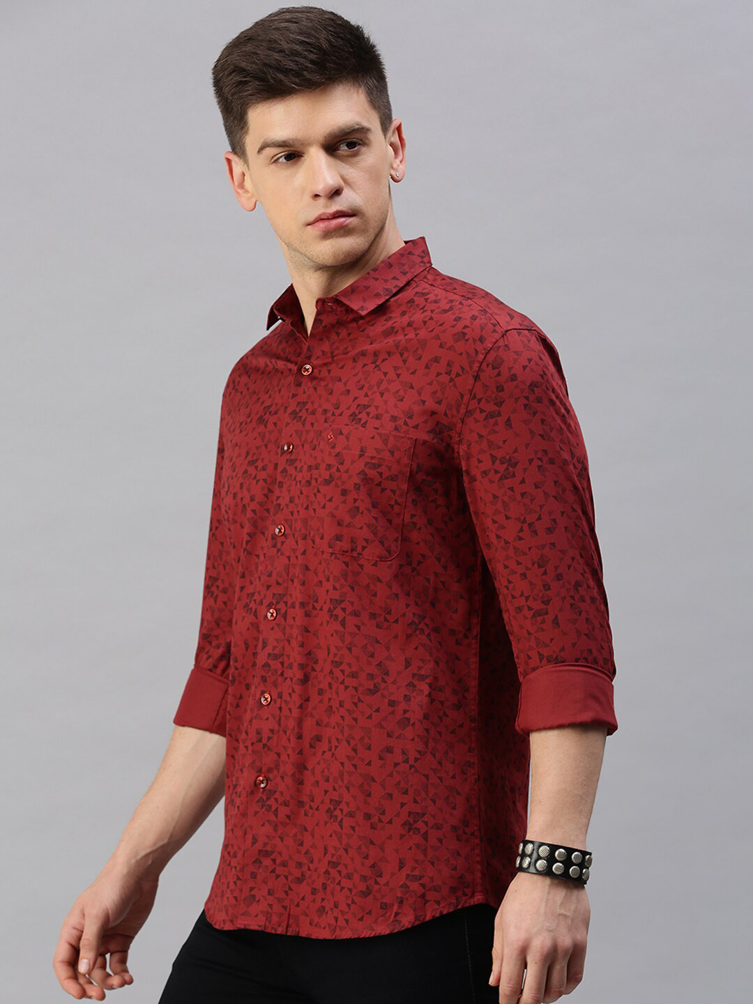 

Classic Polo Men Slim Fit Printed Casual Cotton Shirt, Red
