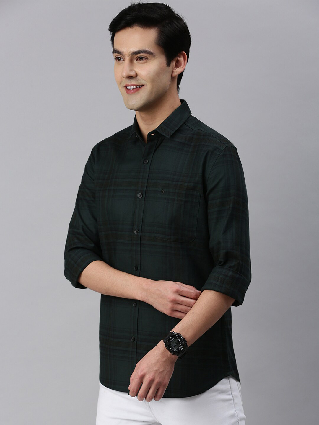 

Classic Polo Men Checked Slim Fit Casual Cotton Shirt, Black