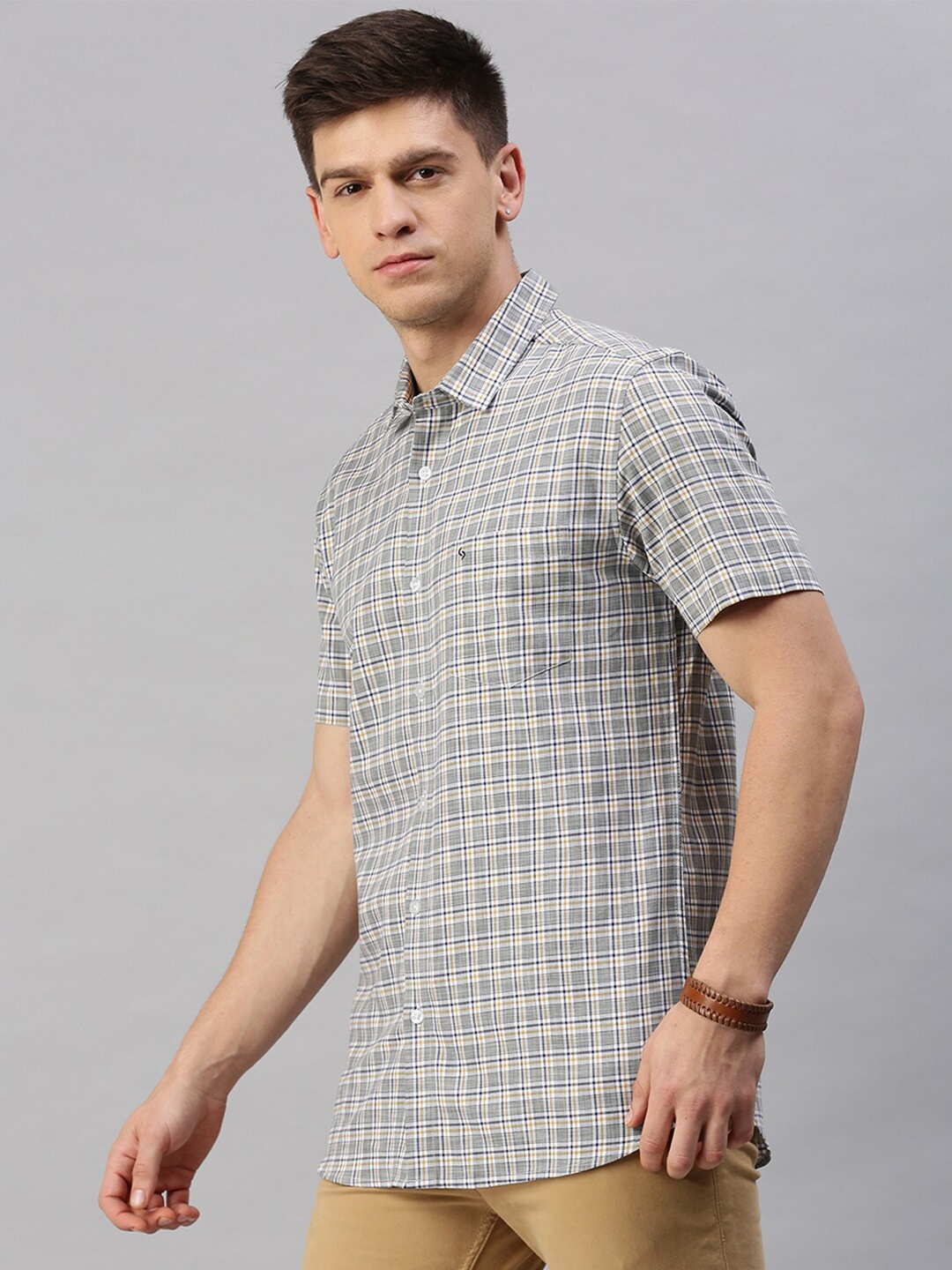

Classic Polo Men Slim Fit Checked Casual Cotton Shirt, Blue