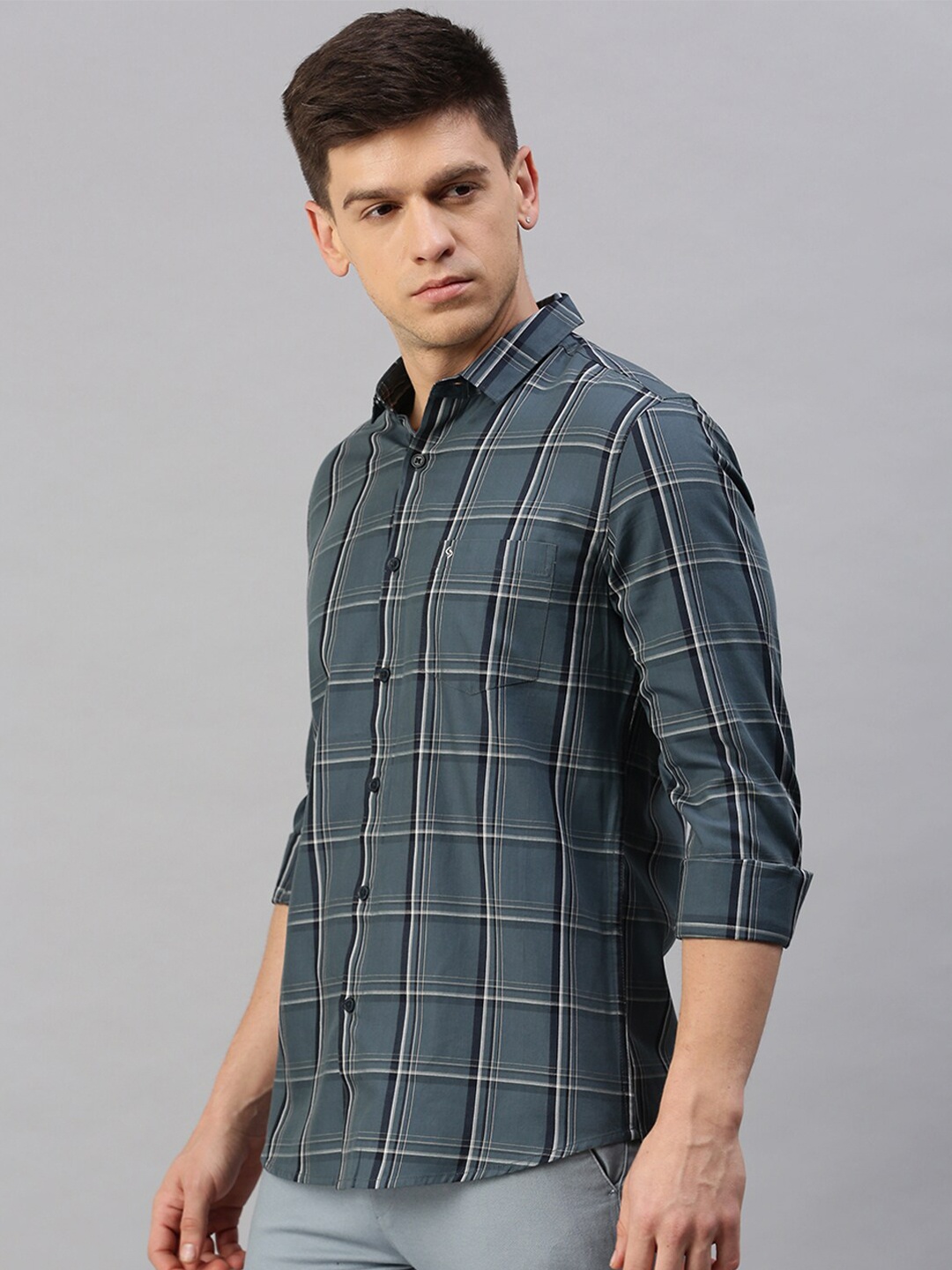 

Classic Polo Men Slim Fit Tartan Checked Casual Cotton Shirt, Green