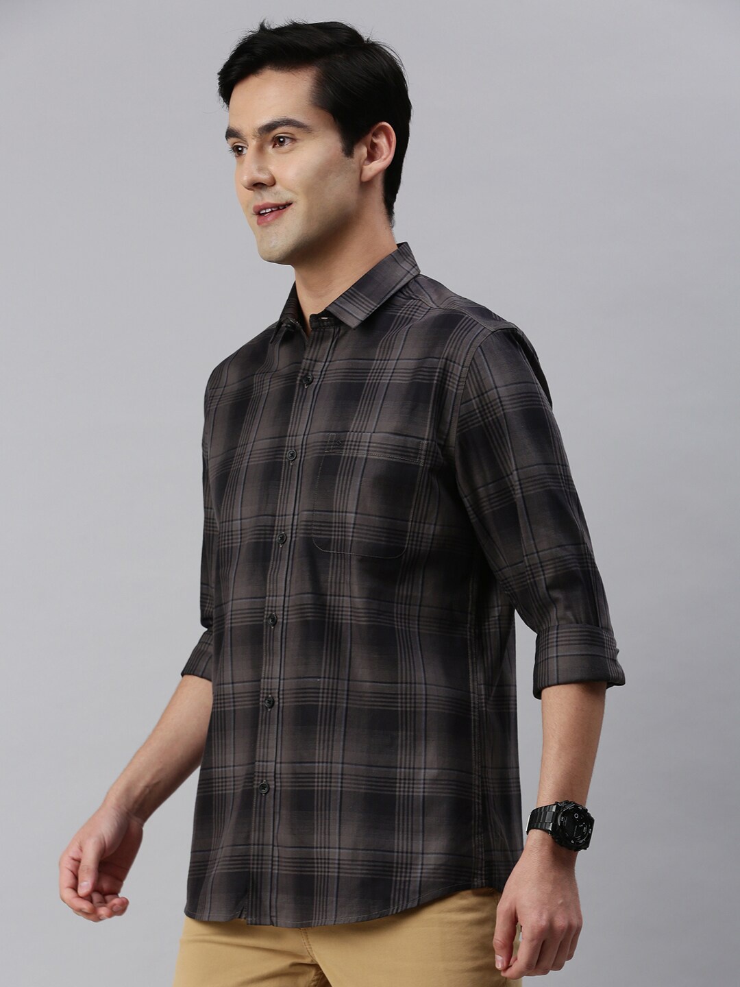 

Classic Polo Men Slim Fit Tartan Checked Casual Cotton Shirt, Black
