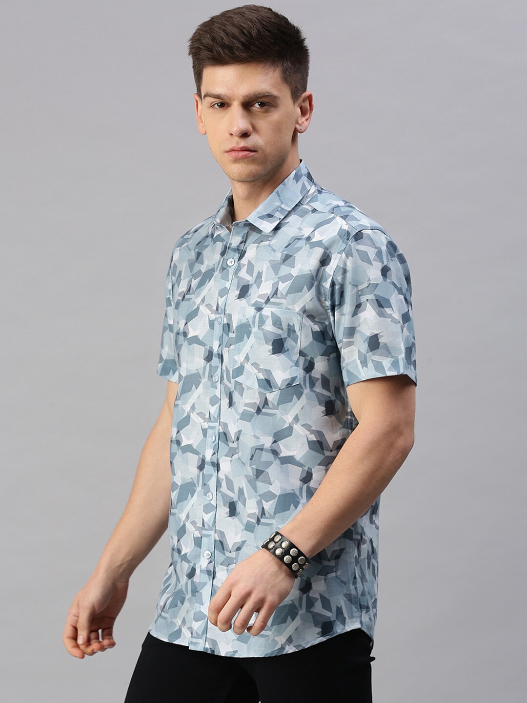 

Classic Polo Men Geometric Printed Slim Fit Casual Cotton Shirt, Blue