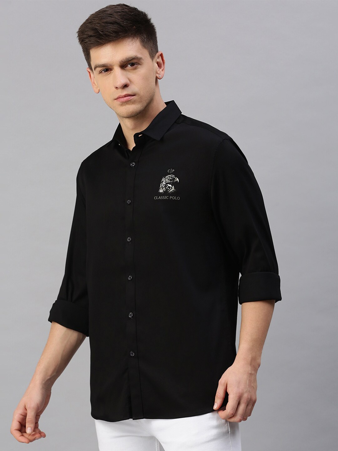 

Classic Polo Men Slim Fit Casual Cotton Shirt, Black