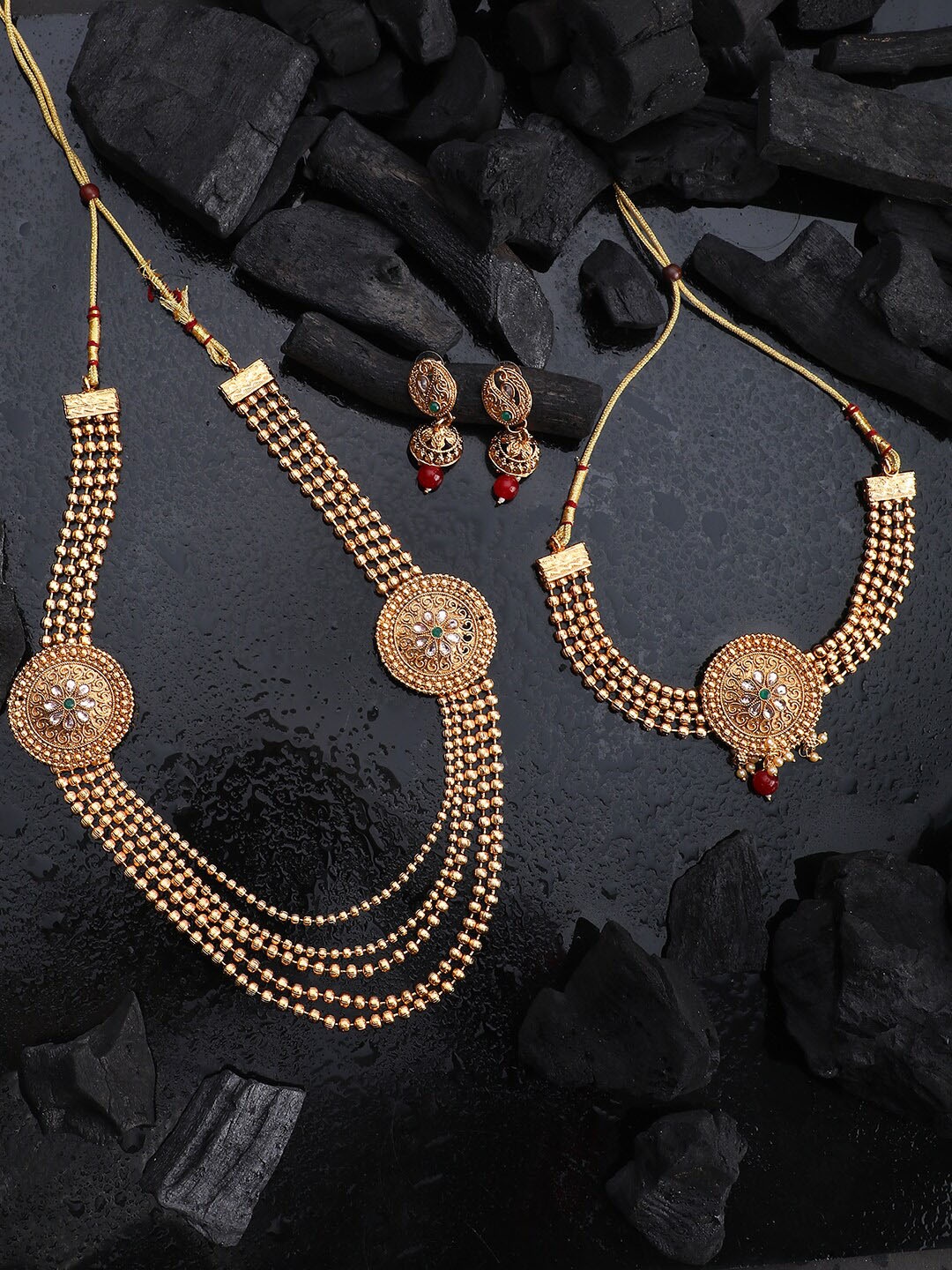 

ANIKAS CREATION Gold-Toned Stone-Studded Jewellery Set, Green