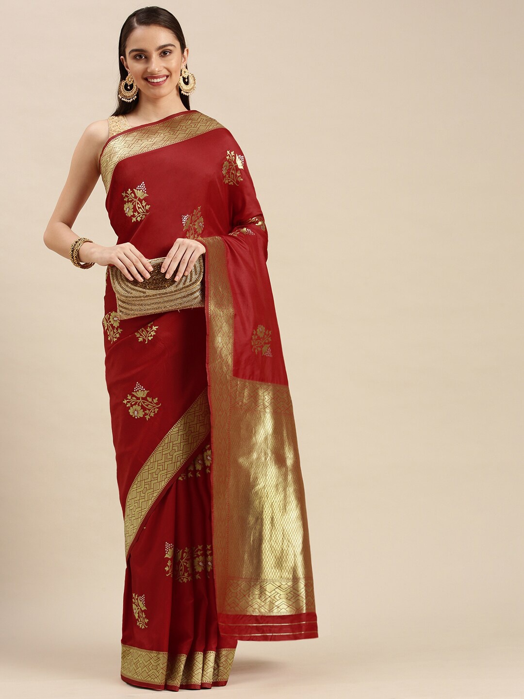 

Royal Rajgharana Saree Ethnic Motifs Zari Pure Silk Banarasi Saree, Red